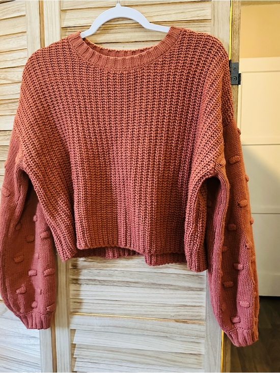 moon & madison Sweaters - moon & madison Rose Clay Bobble-Sleeve Chunky Knit Sweater